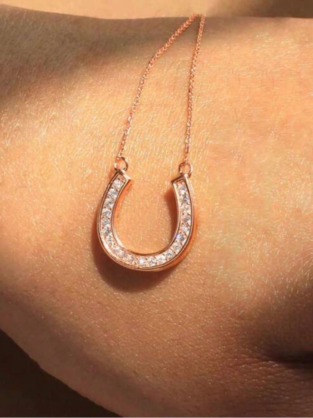 Rose Gold Horseshoe Pendant Necklace with Crystals - Women Jewelry western